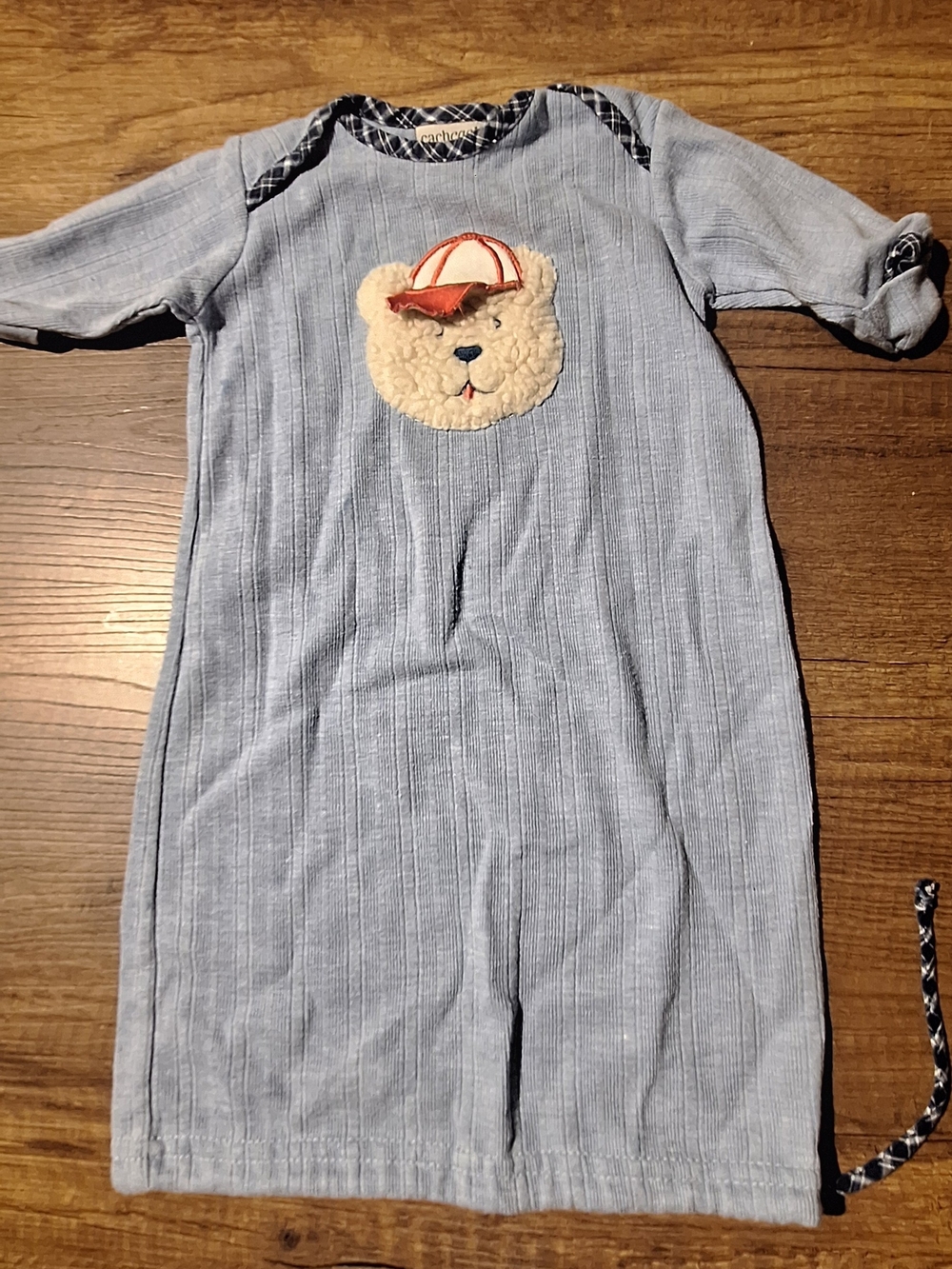 Vintage Cach Cach Light Blue Bear Applique Kids Sleeper Gown